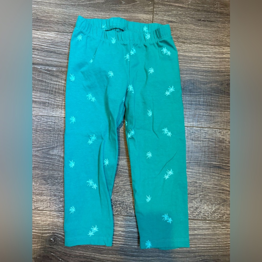 Gap Teal Palm Tree Print Pants Girls 5 Capri Leggings